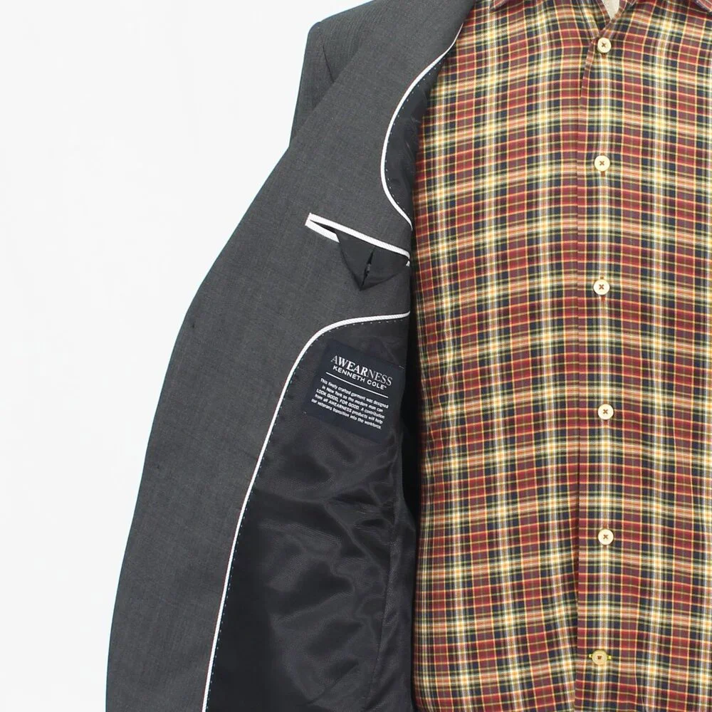 Kenneth Cole 42R Gray Blazer Sport Coat Jacket 2-Button Herringbone Y597
